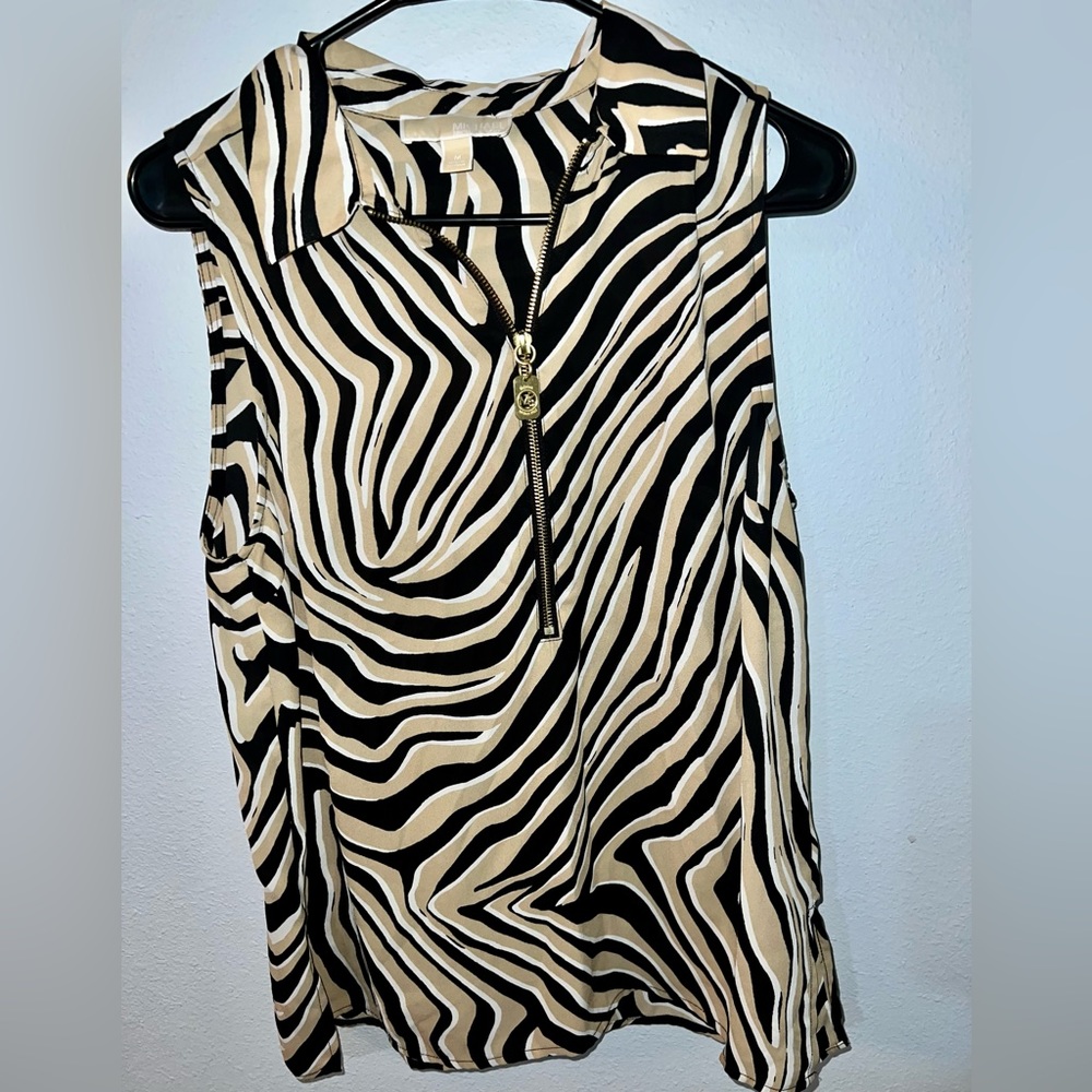 MICHAEL KORS Black and Beige collared blouse